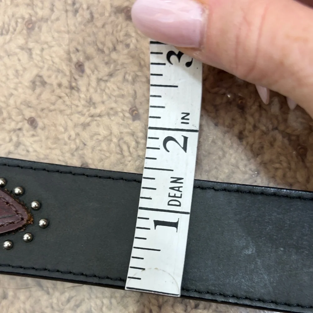TEXAS Leather Mfg. Black and Brown Western Leather Belt with Silver Accents M/L